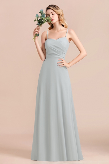 Spaghetti Straps Sweetheart Wedding Guest Dress Silver Chiffon Formal Dress