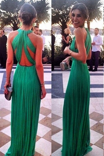 Green Chiffon Halter Summer Beach Dresses New Arrival  Evening Gown BA1516