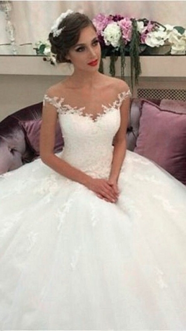 Lace Ball Gown Wedding Dresses Puffy Tulle Princess Bride Dress