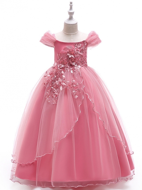 Ball Gown Floor Length Wedding / Party Flower Girl Dresses - Tulle Sleeveless Off Shoulder With Bow(S) / Solid / Tiered