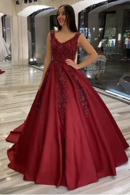 Stylish Burgundy Crew Neck Lace Aline Quinceanera Dress Evening Gown
