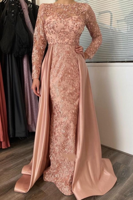 Chic Long Sleeves Mermaid Evening Gown with Detachable Train