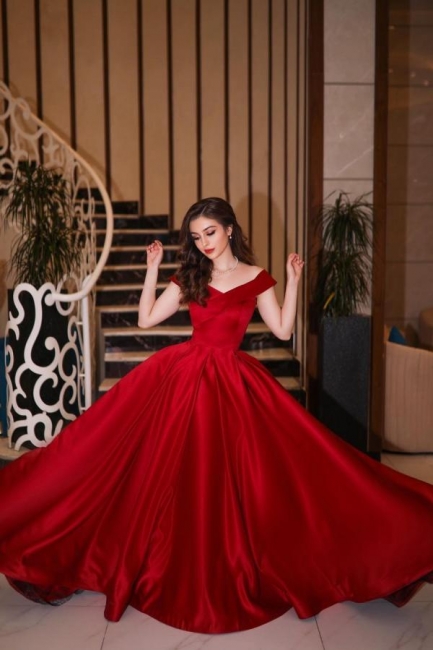 Gorgeous Off-the-shoulder Backless Floor-length A-line Ruffles Prom Dresses