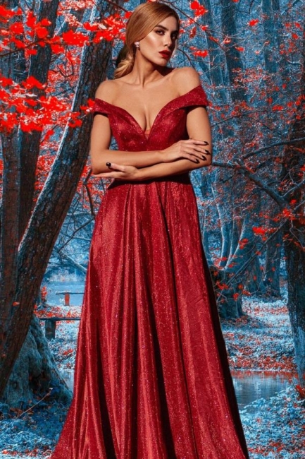 Stunning A-line Off-the-shoulder Backless Floor-length Ruffles Sequins Prom Dress