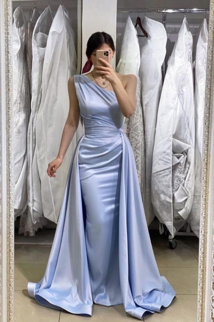 Simple One Shoulder Sleeveless Floor-length Ruffles A-Line Prom Dresses