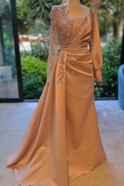 Champagner Sparkly Long Sleeve Prom Dress Evening Gowns
