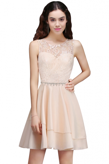 Lace Beading Sleeveless Tiers A-line Elegant Homecoming Dresses