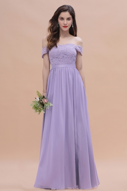 Off Shoulder Lace Chiffon Wedding Dress Aline Bridesmaid Dress