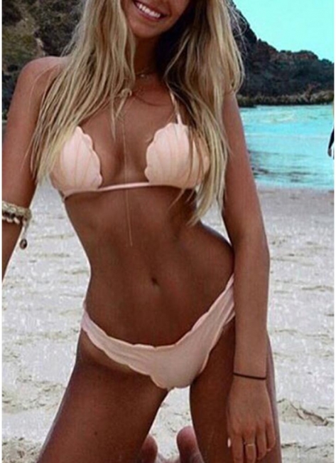 Modern Women Swimwear Bikini Set Scalloped Trim Bandage Swimsuit Beach Wear Two Piece