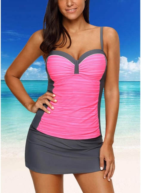 Womens Bikini Set Swimsuit Push Up Bathing Suit Contrast Beach Wear Swimsuit Plus Size Tankini Skirt Set
