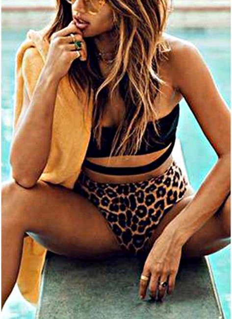 Hot Womens Leopard Print Halter Cutout High Waist Bikini Set