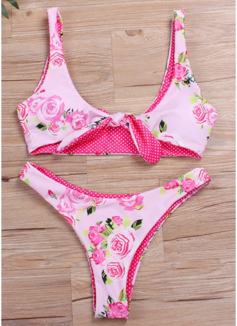 Women Bikini Set UK Floral Polka dots Print Bathing Suit UK Beach Wear Tank Top