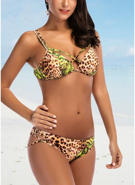 Modern Women Bikini Set Leopard Print Padded Top Bottom Beach Swimwear Swimsuit Bathing Suit