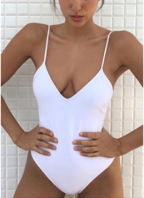 Spaghetti Strap Open Back Solid Padded Swimsuits UK