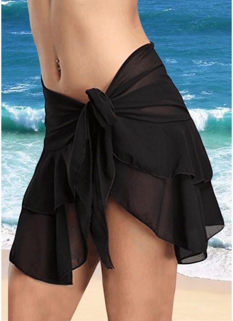 Womens Sheer Beach Skirt Ruffles Solid Mini Skirt Swimsuit Swimwear
