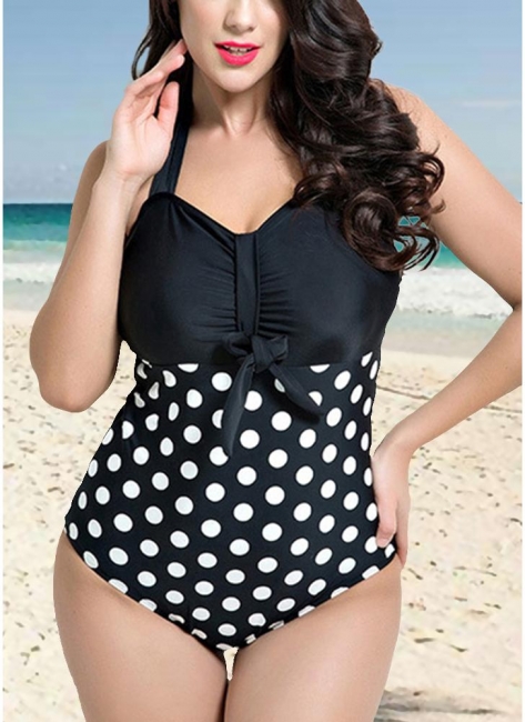 Modern Women Plus Size Halter Swimsuit Dot Print Push Up Swimwear Bathing Suits