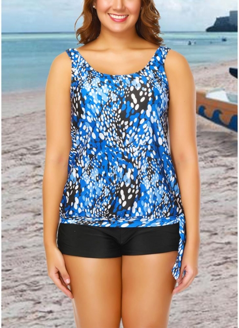 Modern Women Plus Size Push Up Tankini Swimsuit Padded Swimwear Printed Bathing Suit
