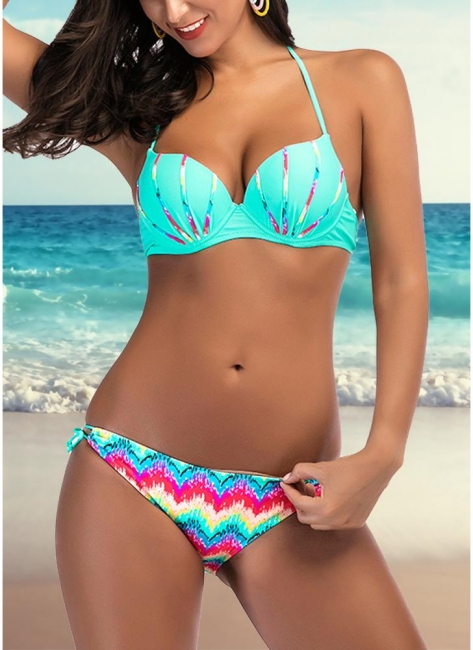 Womens Bikini Set Colorful Print Underwire Top Bottom Bathing Suit Swimsuit