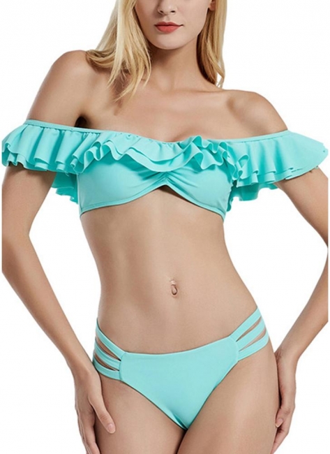 Women Bikini Set UK Solid Ruffle Falbala Thong Monokini Bathing Suit UK Beachwear