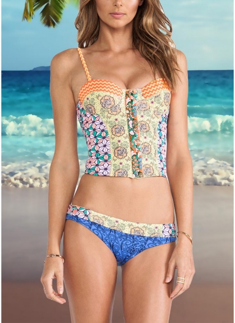 Hot Womens Bikini Set Floral Geometric Print Underwire Push Up Swimsuit