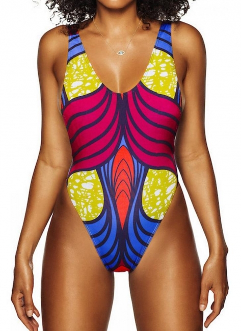 Modern Women One-Piece Swimsuit Swimwear African Totems Print Monokini Push Up Padded Bikini Bathing Suit Beachwear