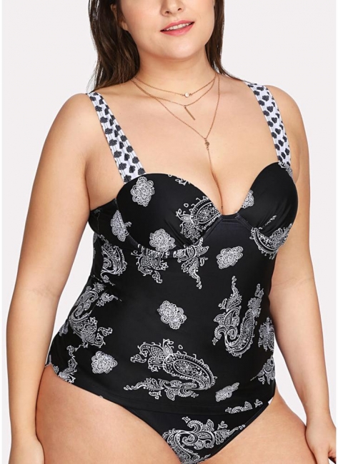 Plus Size Paisley Print Underwire Padded Two Piece Bikini