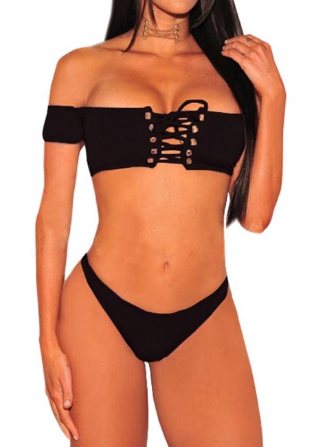 Hot Solid Halter Bodycons Sexy Backless Tank Top Bikini Set UK