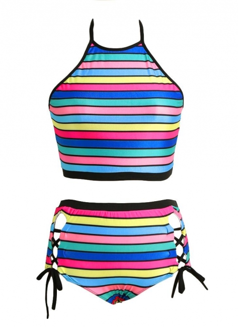 Stripe Halter Plus Size Swimsuit