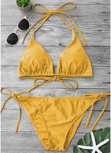 Solid Color Halter Bodycon Tie Bikini Set UK
