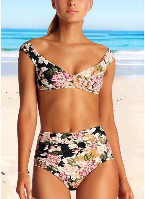 Women Floral Bikini Set UK V-Neck Sleeveless Padding Print Bathing Beach Swimsuits UK Bathing Suit UK