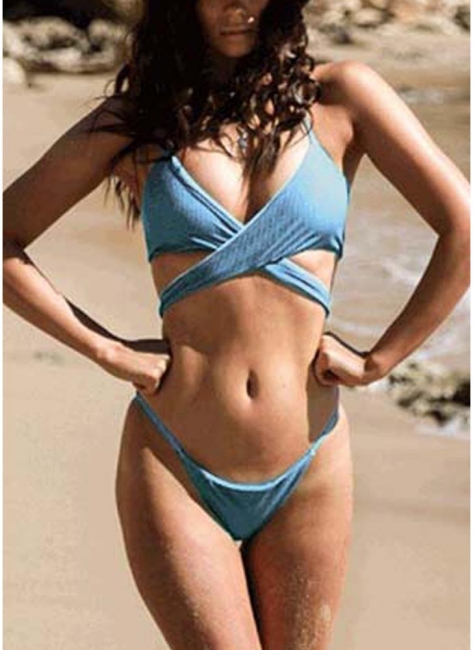 Hot Women Bikini UK Deep V Halter Cross Low Waist Tank Top Swimsuits UK