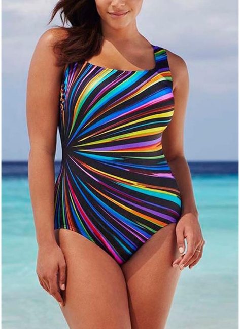 Women Large One-piece Bathing Suit UK Contrast Color Stripes Swimsuits UK Bathing Suit UK