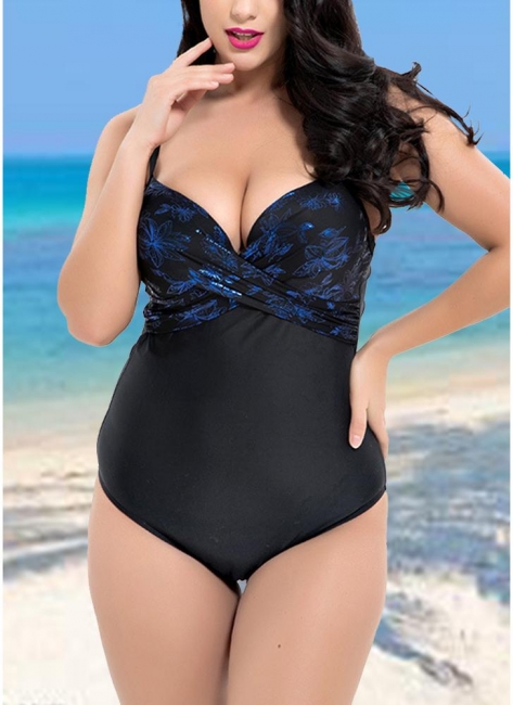 Modern Women Plus Size Backless Swimsuit Flower Print Underwire Swimwear Bathing Suit