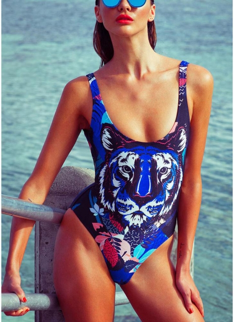 Womens One Piece Bathing Suit Tiger Head Print Swimsuit Beach Summer Swimsuit