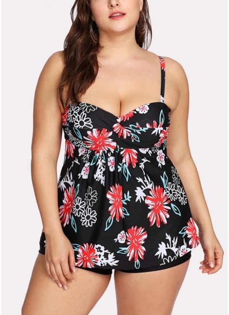 Modern Women Plus Size Swimsuits Floral Print Padded Modest Slimming Swimwear Bathing Suit