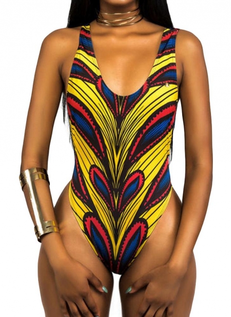 Mujeres atractivas traje de baño de una pieza traje de baño totems africanos imprimir Monokini Push Up traje de baño bikini bañados ropa de playa