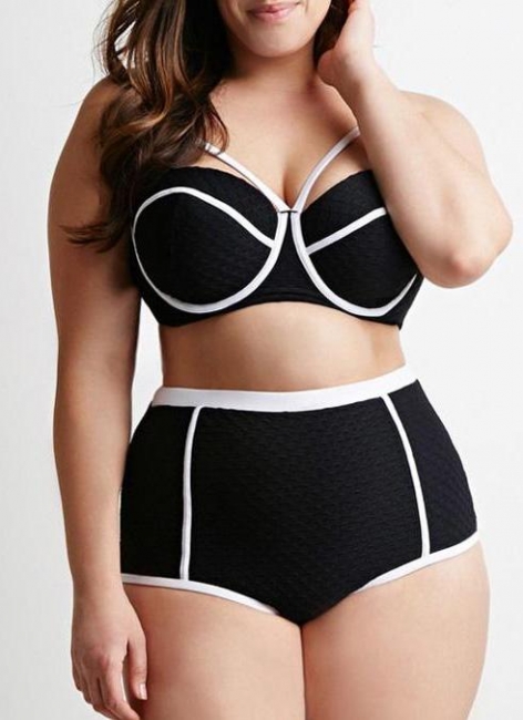 Plus Size High Waist Hollow Out Two Pieces Swimsuits