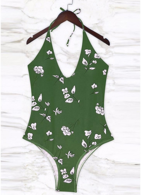 Womens Floral One Piece Halter Swimsuit Bathing Swimwear Bathing Suit