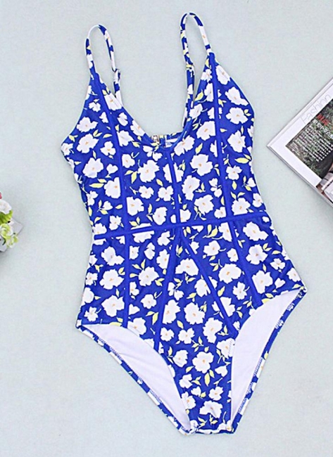 Womens One-Piece Swimsuit Printed Cut Out Back Bathing Suit Playsuit Jumpsuit Rompers