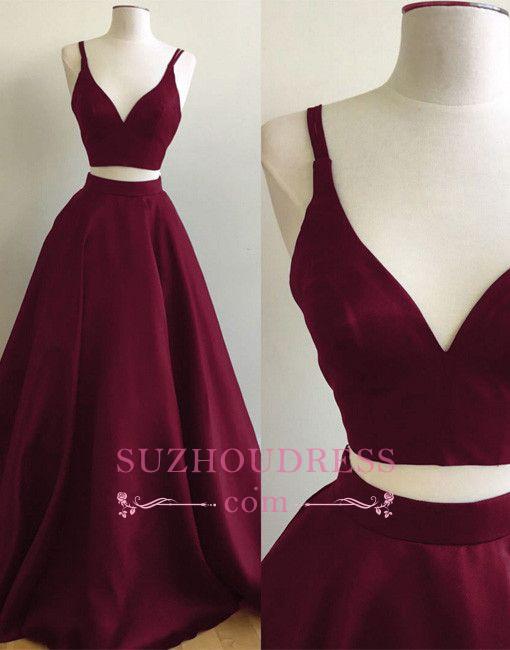 Burgundy A-line Straps Two Piece Formal Dress  Sleeveless Elegant Prom Dress BA6001