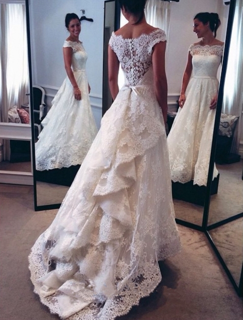 Vintage A-Line Bateau Lace Wedding Dress New Arrival Scoop Sleeve Vestidos De Novia Bridal Gown