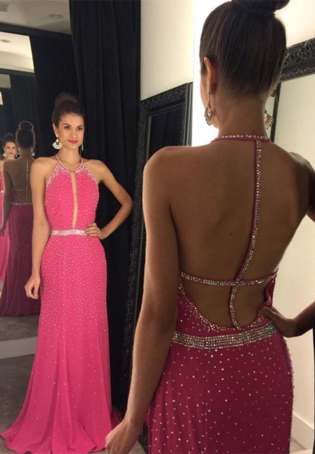 Full Sequins Beading Prom Dresses Sexy Open Back  Evening Gowns