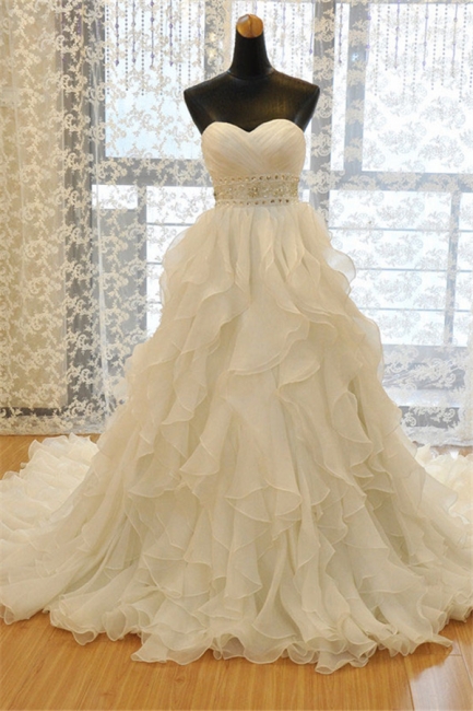 Elegant Sweetheart Ruffles A-line Wedding Dresses  Crystal Lace-up Bridal Gowns
