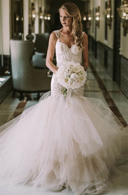 Gorgeous Lace Mermaid Wedding Dresses | New Tulle Wedding Dresses