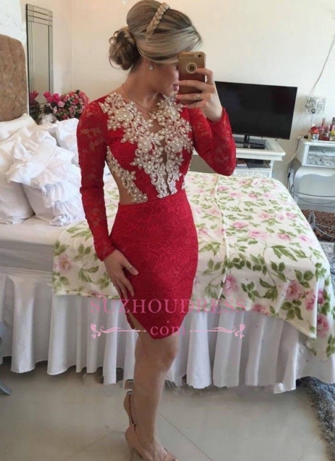 Sexy Sheath Pearls Hoco Dresses  | Lace Short Homecoming Dresses BMT0