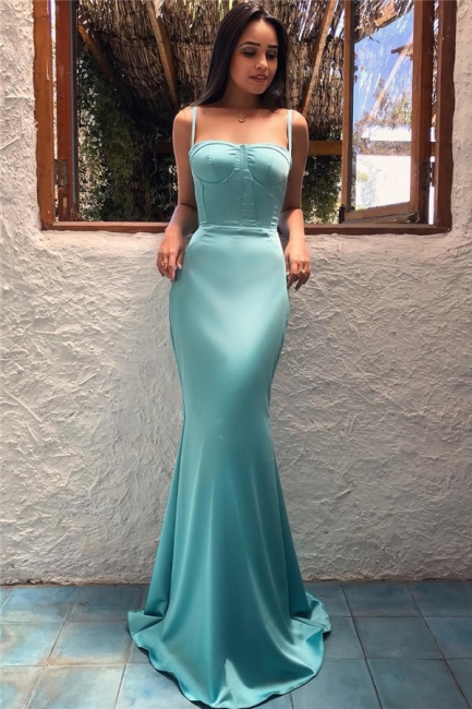 Spaghetti Straps Sexy Mint Evening Dresses  | Sleeveless Mermaid Long  Formal Prom Dress