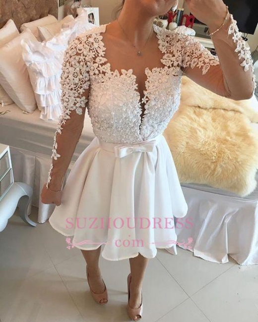 Long Sleeve Lace White Short Party Dress  Popular Homecoming Dresses
