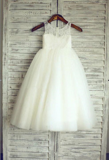 Lace Short Sleeve  Flower Girl Dress A-Line Tulle Sleeve Wedding Dress BO9154