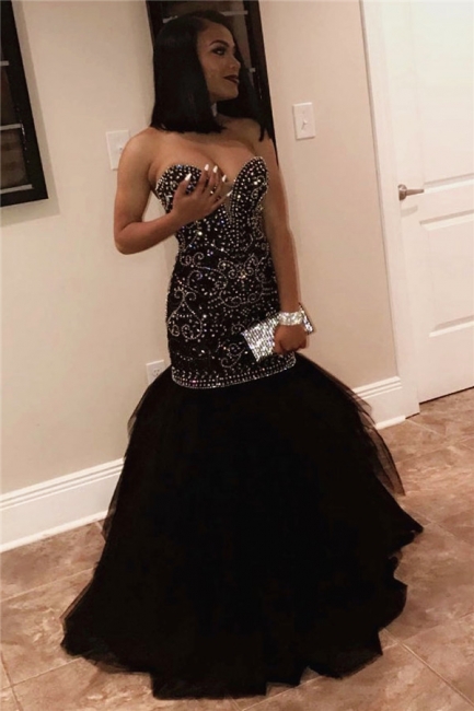 Sexy Sweetheart Beads Prom Dresses  | Mermaid Black Sequins  Evening Gown FB0275