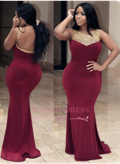 Newest Straps Sleeveless Burgundy Mermaid Prom Dress with Beading